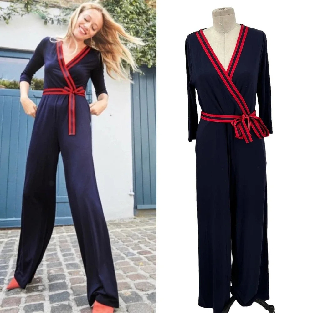 Boden Isla Wrap Jumpsuit Navy Blue / Red Size US 8R